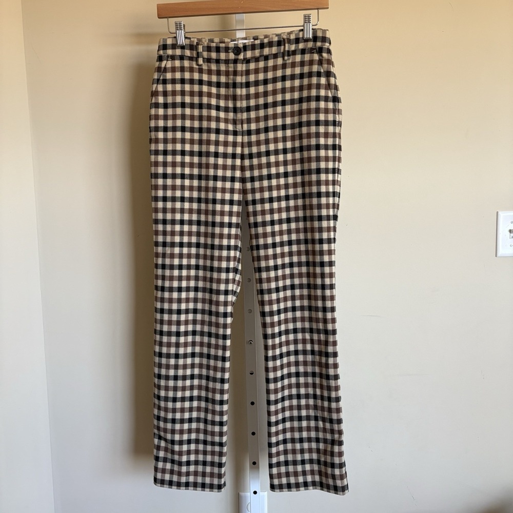 EDITED womens 38 Brown Cream Plaid Ankle Trouser Pants